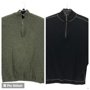 Mens Cotton Reversible Black Green 1/4 Zip Pullover Sweater Golf Gorpcore Hike